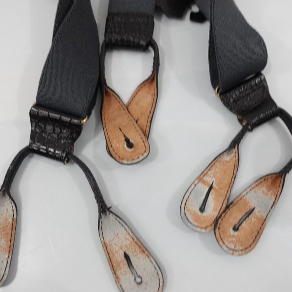 Suspender Mens Blue Button Y Back Leather Adjustable Strap Stretch Elastic Slate - Picture 5 of 9